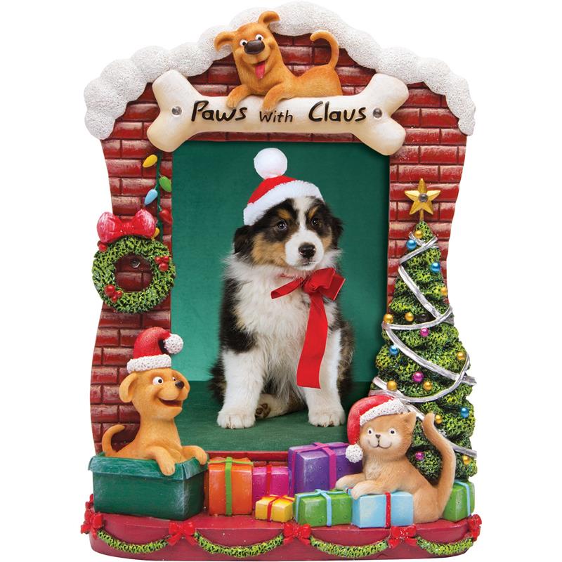 Christmas Resin Picture Frame for Pet Dog or Cat LED Light Up Paws with Claus Photo Frames