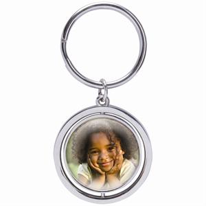 Create-Your-Own Silver Spin Personalized Photo Keychain #7633
